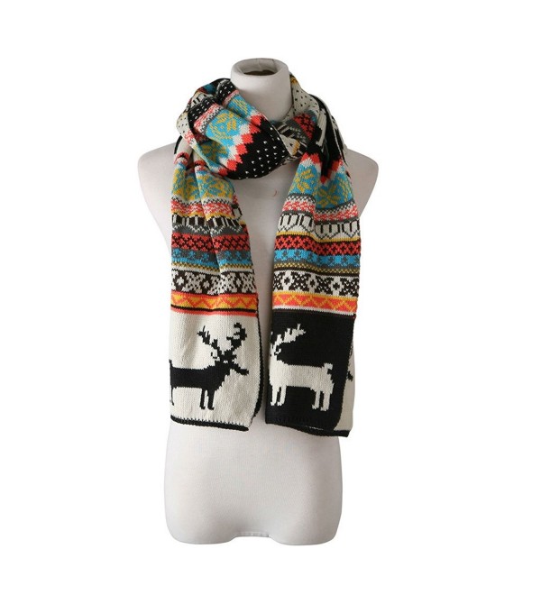 candyanglehome Christmas Knitting Scarf Women Men Winter Warm Thick Wool Reindeer Printed Knit Shawl - Black - CC1889ATS5S
