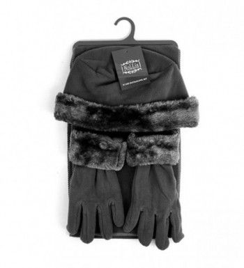 Women's Solid Polyester Fleece 3-Piece gloves scarf Hat Winter Set - Dark Charcoal - CX188NOUK0G