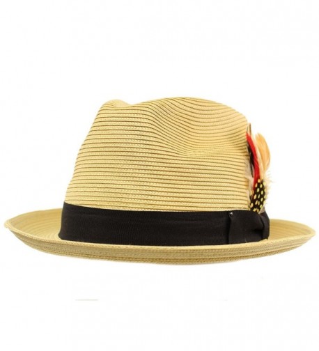 Removable Feather Fedora Hat Natural