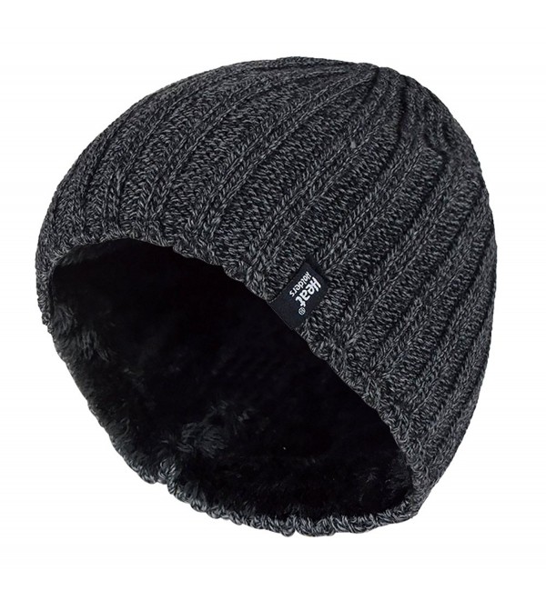 Men's Heat Holders Plain Ribbed Knitted 3.4 tog Thermal Winter Beanie Hat Grey - CK11HQSEK4N