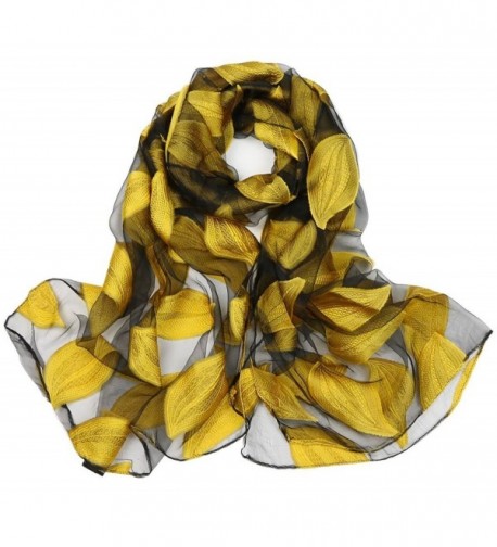 Ayli Women's Flora Leaf Organza Scarf Long Shawl Lightweight Fashion Wrap - Yellow - CL186YLK9D9