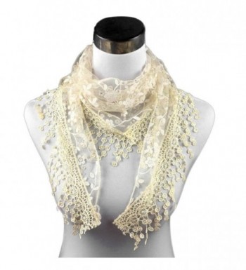 Rumas Fashion Lace Tassel Sheer Floral Print Triangle Mantilla Scarf Shawl - Beige - CZ12MOHG10L