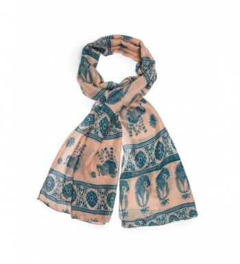 Bohomonde Gaja Shawl- Paisley Indian Elephant Print Scarf- Shawl- Beach Wrap - Peach/Teal - CT11QHMBDNP