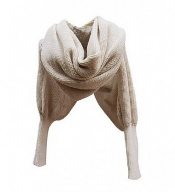 Losuya Women Solid Scarf with Sleeves Crochet Knit Long Soft Wrap Shawl Scarves (Beige) - CP11RNP40C1