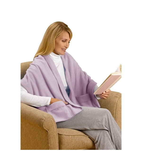 Unisex Adult Warm Polyester Fleece Shawl Blanket Cover with Pockets - 20" x 58" - Lavender - C011QW6NODN