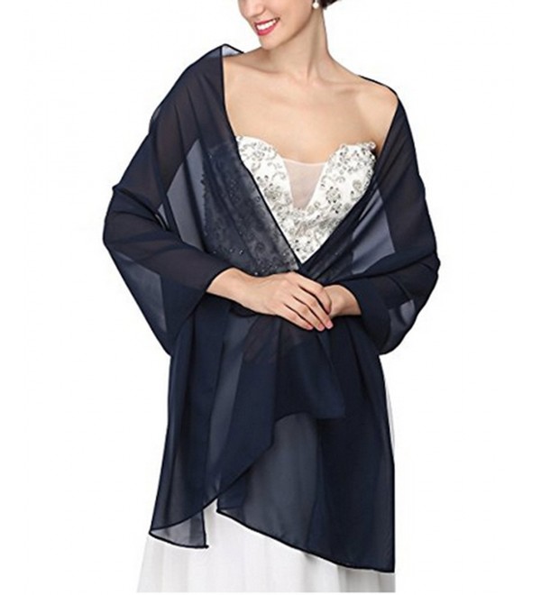 AngelaLove Chiffon Bridal Wedding Shawl Wrap Prom Evening Dress Stole Scarves - Navy Blue - C6183MYU0AZ