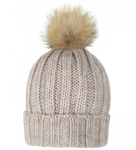 Lilax Thick Ribbed Beanie Beige in Women's Skullies & Beanies