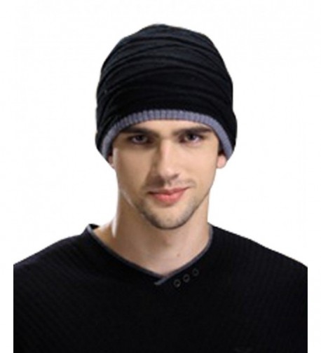 Men's Sport Knit Game Double Sides Can Wear Beanie Hat - Black - CR124OJEHOJ