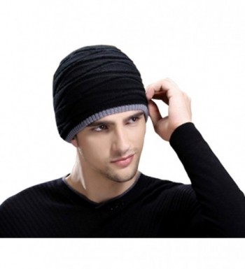 Men's Sport Knit Game Double Sides Can Wear Beanie Hat Black CR124OJEHOJ