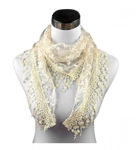 JSL Lace Tassel Sheer Mesh Floral Print Lightweight Triangle Scarf Shawls and Wraps - 16 - C1186WAOY32