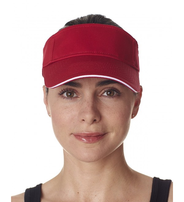 UltraClub Classic Cut Brushed Cotton Twill Sandwich Visor - Red/ WHITE - CU12FL4Z32V