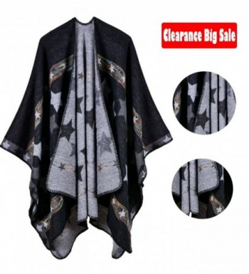 Poncho Capes-Jelinda Ladise Winter Knitted Star Color Shawl Poncho Cape - Black - CW185LD8QAU