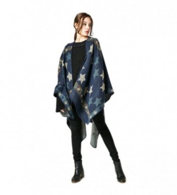 Poncho Capes-Ladise Winter Knitted Star Color Shawl Poncho Cape Black ...