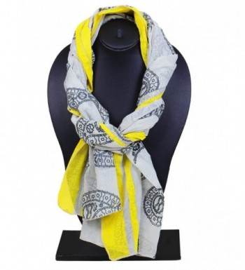 Store Indya- Cotton Scarf Scarves Stole Wrap Hand Woven Fashion for Women Girls - Grey & Yellow - CG12D770S0L