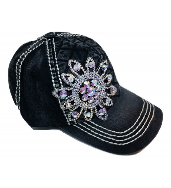 Olive & Pique Women's Iridescent Quilted Flower Bling Baseball Cap - Black - CF12O6SN2C2