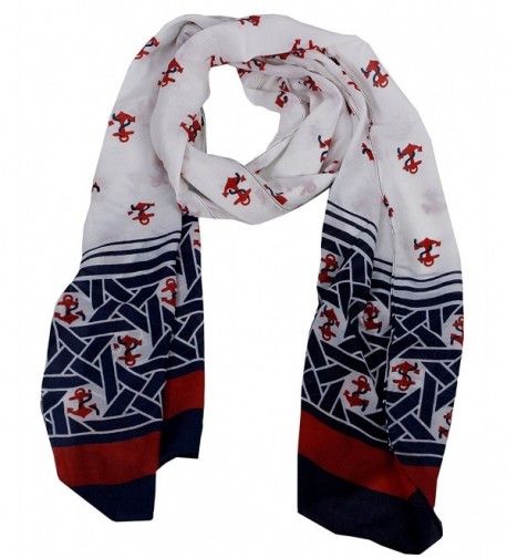 Peach Couture Nautical Anchor Patriotic All American Navy Scarf Wrap Shawl - White/Red/Blue - CR128W1HJYP