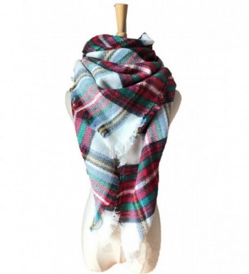 Women's Tassels Soft Plaid Tartan Scarf Stylish Warm Large Blanket Wrap Shawl - White-Red - C11868ETU3N