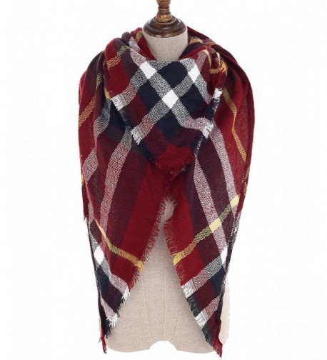 Women Plaid Blanket Scarf Wrap Shawl Big Triangle Scarves Warm Tartan Gorgeous Shawl - Red White - CT188D0YRU7