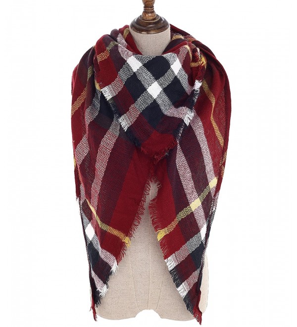 Women Plaid Blanket Scarf Wrap Shawl Big Triangle Scarves Warm Tartan Gorgeous Shawl - Red White - CT188D0YRU7