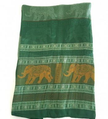 Oma Thai Elephant Silk Scarf Head Wrap Purple & Gold- LARGE SIZE - Green/Gold - CT12F1HMUQZ