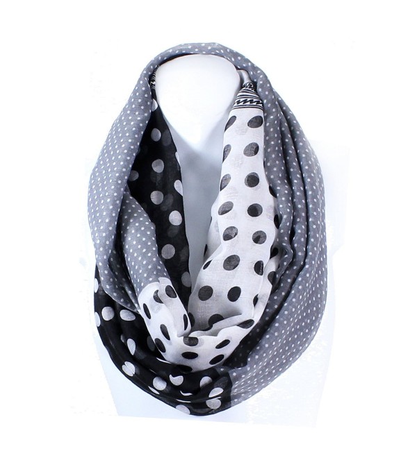 AN Infinity Scarf for Women Lightweight Polka Dots Wide Blanket Style Snood Loop - Black - CC11VH8KH9F