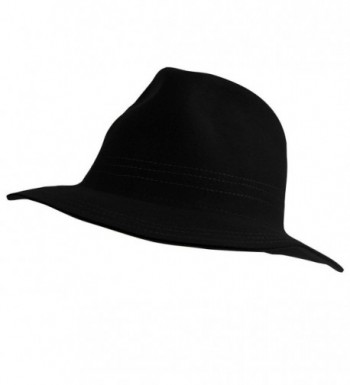 Winter Wool Felt Stitch Fedora Floppy Panama 2-1/2" Wide Brim Dress Hat - Black - CV11P60RD0V