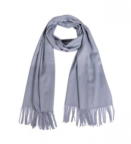 Smiry Soft Lightweight Long Pashmina Elegant Winter Tassels Wrap Scarf- Solid Color - Light Grey - C5186HS84AM