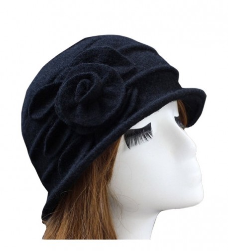 Women 100% Wool Solid Color Round Top Cloche Beret Cap Flower Fedora ...