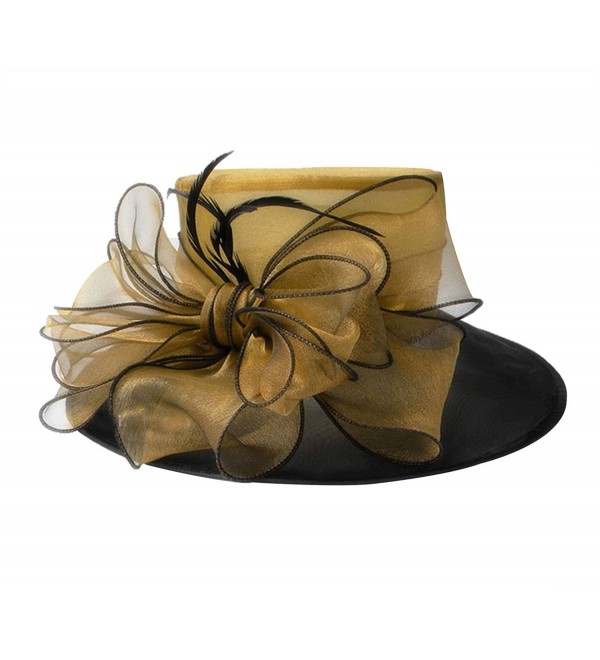 Lawliet Noble Womens Dress Hats Wide Brim Church Wedding Kentucky Derby Floral A045 - Gold - C011N64CXBX