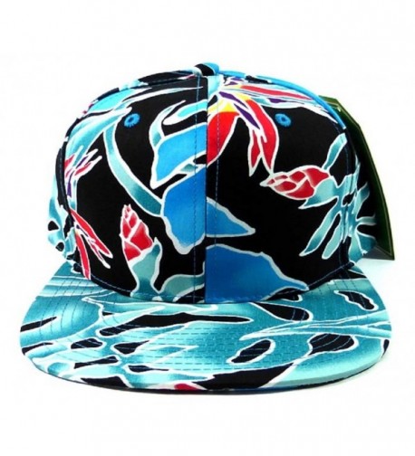 Blue Coral Floral Print Snapback Hat Cap Birds of Paradise - CY11IZ7HIOD