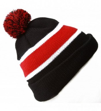 Winter Striped Beanie Pom Black