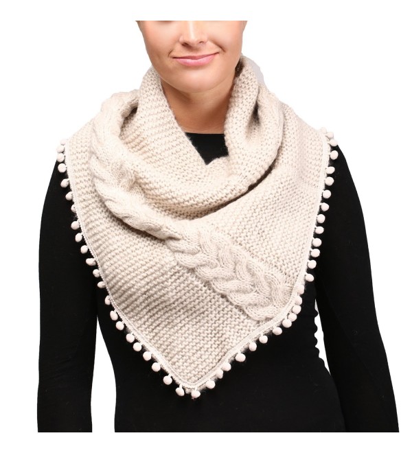 APPARELISM Women's Chunky Knitted Loop Tube Infinity Collar Scarf with Pom Pom. - Beige - C3186X9989M