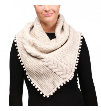 APPARELISM Women's Chunky Knitted Loop Tube Infinity Collar Scarf with Pom Pom. - Beige - C3186X9989M
