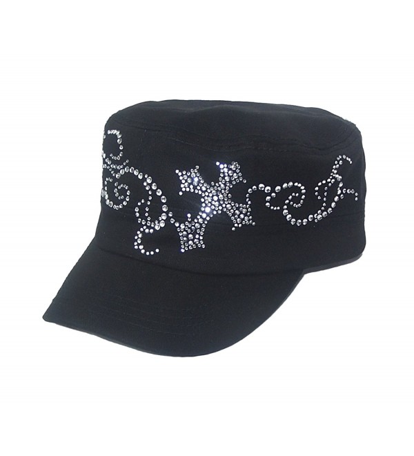 Flower Design Cross Rhinestone Flattop Visor Cadet Hat - CU119GFCY33