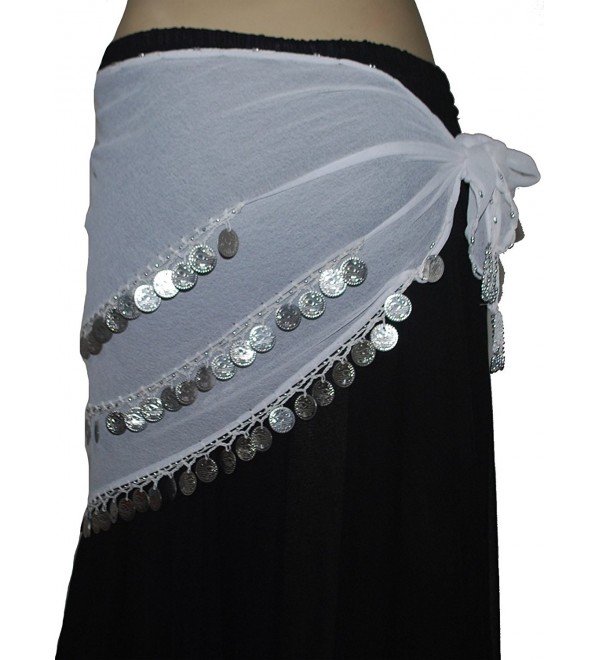 Wevez 3 Rows Belly Dance Costume Silver Coin Hip Scarf / Belly Dance Belt - White - C412O2P5R2Q