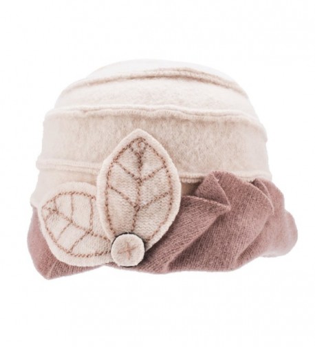 Lawliet Two-Tone Womens Ladies Winter 1920s 100% Wool Leaf Bucket Beret Cap Hat A375 - Ivory Top Khaki Trim - CW12N26MC7B