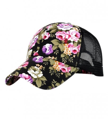 ZLS ZLSLZ Women's Mesh Lace Flower Print Sun Hat Floral Trucker Baseball Cap Hat - 3black - CH183KSL4OA