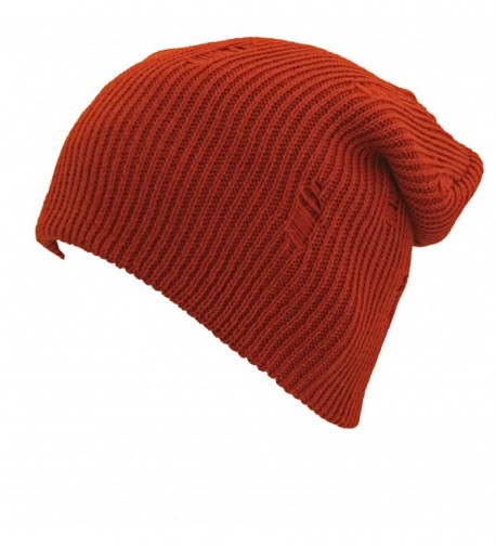 Frayed Torn Vintage Style Long Slouch Beanie - Orange - CH1283MZJCR