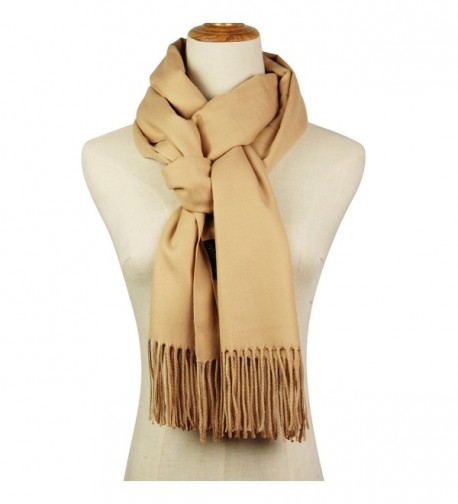 Cashmere Feel Blanket Scarf Super Soft with Tassel Solid Color Warm Shawl for Women and Men - Beige - CD188NKNXAX