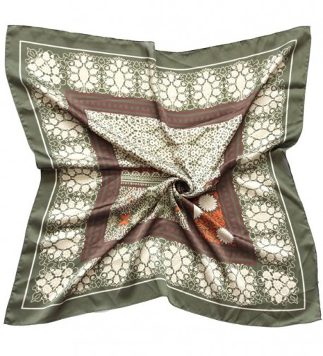 Kkusebo F289 Women's Squared Satin Paisley Printed Soft Korean Scarf - Khaki - C212O7LKMP9