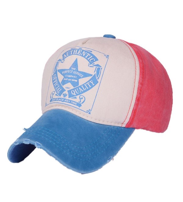 Home Prefer Five Star Vintage Trucker Hat Adjustable Twill Cotton Baseball Cap - Sky Blue/Watermelon Red - C811VA49SHR