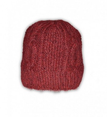Invisible World Women's 100% Alpaca Wool Hand Knit Cabled Beanie Hat Scarlet - CG12KY2VG4T