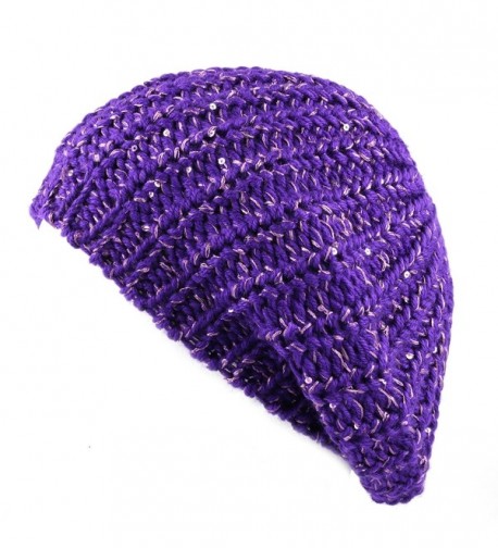 The Hat Depot 700hat51 Sequin Knit Beret Tam One Size Hat - Purple2 - CU12DR229RB