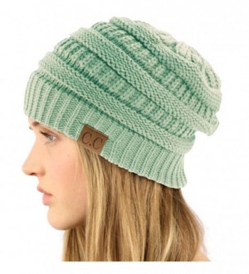 Unisex Winter Chunky Soft Stretch Cable Knit Slouch Beanie Skully Ski Hat - Mint - CF11KMGJ9B5