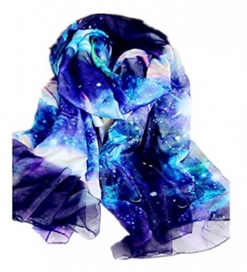 JOYJULY Starry Sky Galaxy Star Space Printing Chiffon Long Wrap Scarves with Gift Box - Blue - CY12N3WT22J