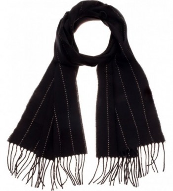 SilverHooks Chevron Stripes Soft & Warm Cashmere Scarf w/ Gift Box - Black & White Pinstripe - CN11IGX8YNP