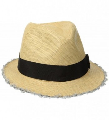 San Diego Hat Company Women's Raffia Fray Edge Panama Fedora with Ribbon Bow - Natural - CQ11S3RBJX1