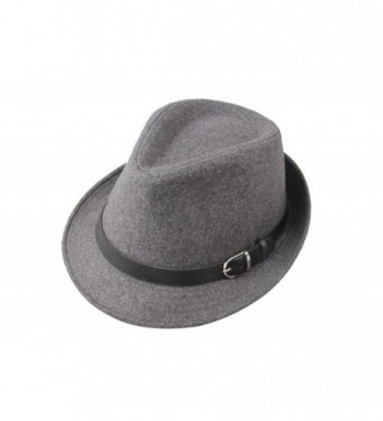 Dantiya Men's Formal Triby Fedora Hat Caps with Belts - Grey - CC11AAOW85V