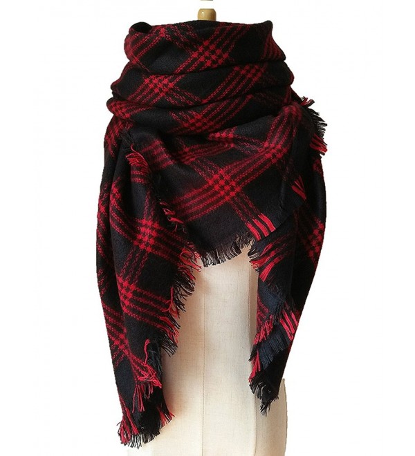 Selighting Women's Oversized Square Plaid Scarf Tartan Blanket Wrap Shawl - 14 Black and Red - CQ186ZCY0W0