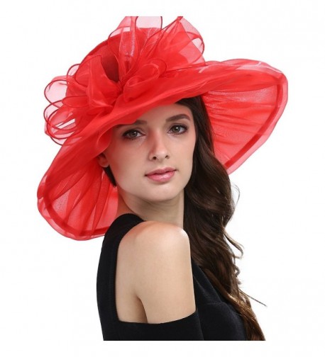 Janey&Rubbins Women's Kentucky Derby Party Hats Church Organza Dress Caps - Red - CJ124ASWCNB